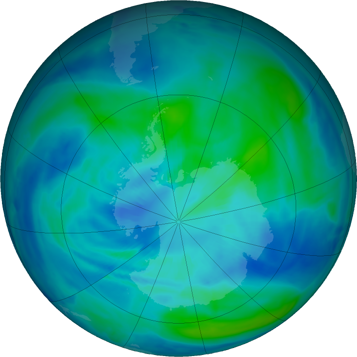 Antarctic ozone map for 29 March 2021